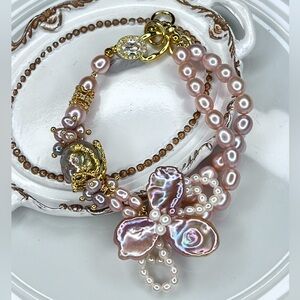 Handmade Premium Freshwater Green Edison Keshi Pearl Flower 🌺 Braided Bracelet